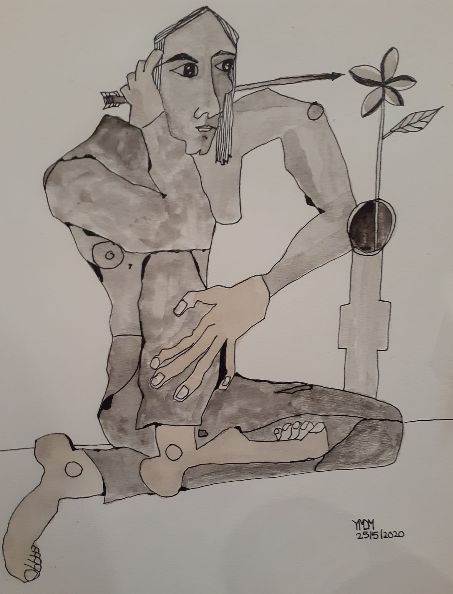 2020, Ink and Water Color on Paper